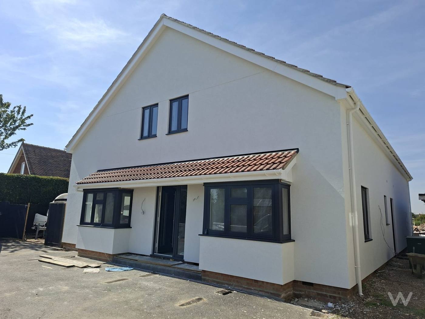 Machine-applied silicone render to a new-build home